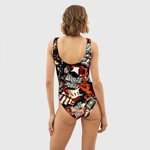 Женский купальник-боди Кукрыниксы на фоне электрогитар / 3D-принт – фото 4