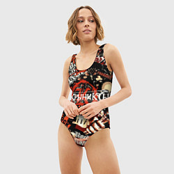 Купальник-боди 3D женский Кукрыниксы на фоне электрогитар, цвет: 3D-принт — фото 2