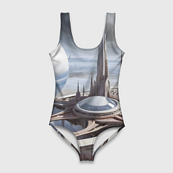 Купальник-боди 3D женский Инопланетный город, цвет: 3D-принт