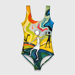 Женский купальник-боди Танцующие человечки
