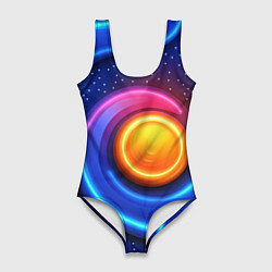 Женский купальник-боди Оранжевый круг и голубые линии текстура