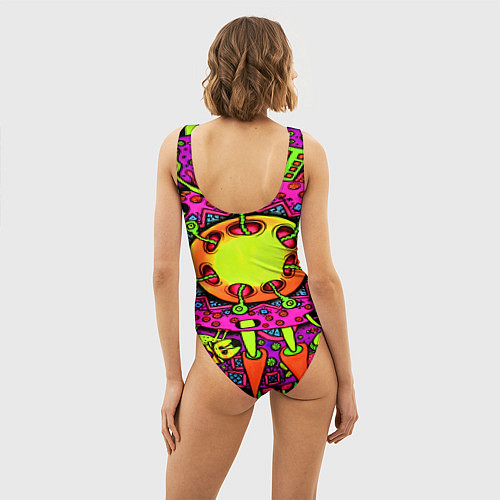 Женский купальник-боди Кислотные грибы оптические / 3D-принт – фото 4