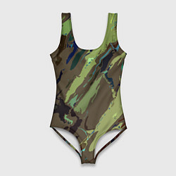 Женский купальник-боди Абстракция тон хаки