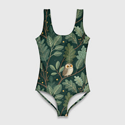 Купальник-боди 3D женский Совы в лесу, цвет: 3D-принт