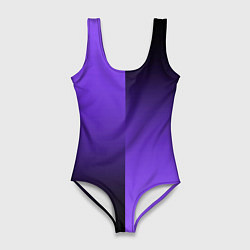 Купальник-боди 3D женский Чёрно-сиреневый градиент пополам, цвет: 3D-принт