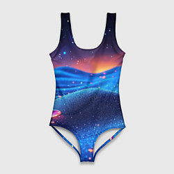 Купальник-боди 3D женский Синяя дюна - текстура, цвет: 3D-принт