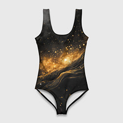 Женский купальник-боди Золотистое сияние на черной текстуре