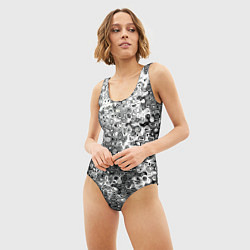 Купальник-боди 3D женский Чёрно-белый абстрактная текстура, цвет: 3D-принт — фото 2