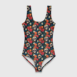 Женский купальник-боди Черепа и цветы Santa Muerte