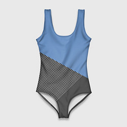 Женский купальник-боди Сине-серый геометричный