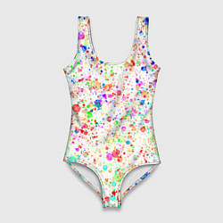 Купальник-боди 3D женский Белый с разноцветными брызгами, цвет: 3D-принт