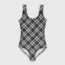 Женский купальник-боди Косая черно белая клетка