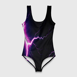 Купальник-боди 3D женский Lightning purple, цвет: 3D-принт