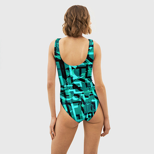 Женский купальник-боди Неоновый голубой объёмный эффект / 3D-принт – фото 4