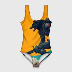 Женский купальник-боди Киберчеловек-волк