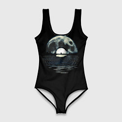 Купальник-боди 3D женский Лунная виниловая пластинка, цвет: 3D-принт
