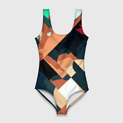 Купальник-боди 3D женский Сине-бежевый абстракция, цвет: 3D-принт