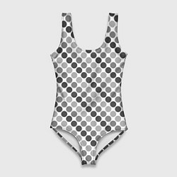 Купальник-боди 3D женский Черный и серый горох на белом фоне, цвет: 3D-принт