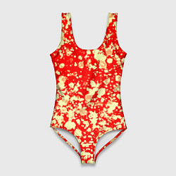 Женский купальник-боди Пятнистый красно-жёлтый