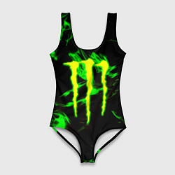 Купальник-боди 3D женский Monster energy кислотное лого огонь, цвет: 3D-принт
