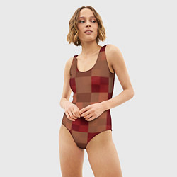 Купальник-боди 3D женский Бордовые пиксели, цвет: 3D-принт — фото 2