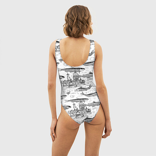 Женский купальник-боди Корюшка и рыбалка в Питере паттерн / 3D-принт – фото 4