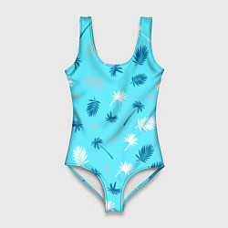 Купальник-боди 3D женский Текстура голубой гавайской рубашки, цвет: 3D-принт