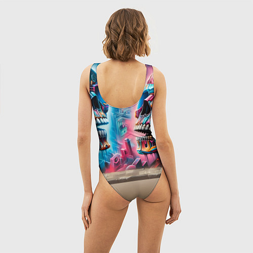 Женский купальник-боди Hippo with longboard - graffiti / 3D-принт – фото 4