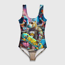 Женский купальник-боди Hippo with longboard - graffiti