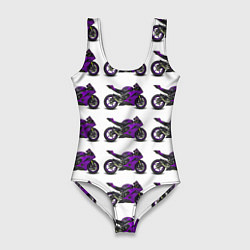 Купальник-боди 3D женский Motorcycle purple, цвет: 3D-принт