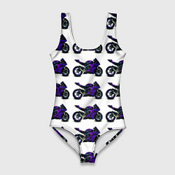 Купальник-боди 3D женский Motorcycle purple gloss, цвет: 3D-принт