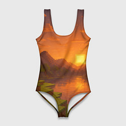 Купальник-боди 3D женский Закат - Minecraft, цвет: 3D-принт