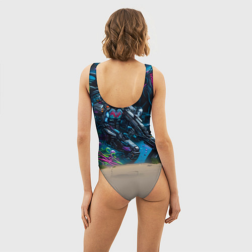 Женский купальник-боди Пантерёнок крутой скейтбордист на фоне граффити / 3D-принт – фото 4