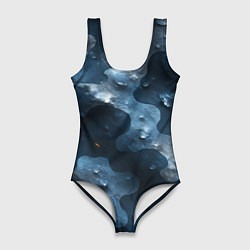 Купальник-боди 3D женский Синий камуфляж с каплями, цвет: 3D-принт