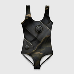 Женский купальник-боди Порванная камуфляжная ткань с металлом