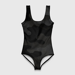Женский купальник-боди Черно-серая текстура камуфляжа