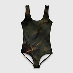 Купальник-боди 3D женский Огненные следы от пуль на камуфляже, цвет: 3D-принт