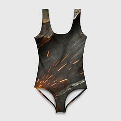 Купальник-боди 3D женский Искры метала под камуфляжем, цвет: 3D-принт