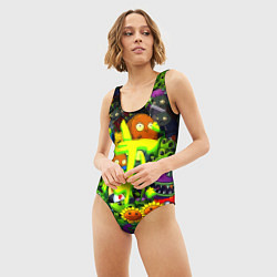 Купальник-боди 3D женский Растения против зомби x Дум лого, цвет: 3D-принт — фото 2
