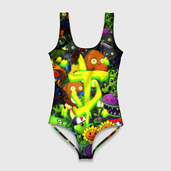 Купальник-боди 3D женский Растения против зомби x Дум лого, цвет: 3D-принт