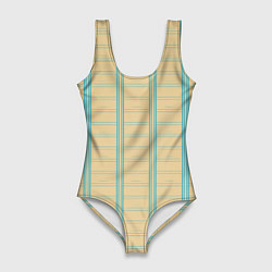Женский купальник-боди Color beige cage light blue stripes