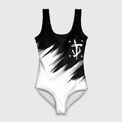Купальник-боди 3D женский Doom краски черно белый, цвет: 3D-принт