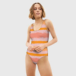 Купальник-боди 3D женский Полосы зигзагообразные оранжево-розовые, цвет: 3D-принт — фото 2