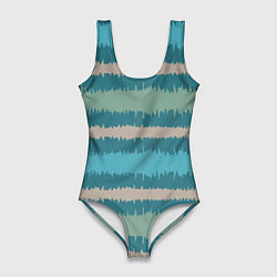 Купальник-боди 3D женский Полосы зигзагообразные голубые, цвет: 3D-принт