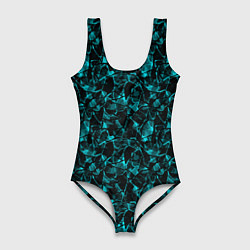 Купальник-боди 3D женский Голубой с черным абстрактный узор, цвет: 3D-принт