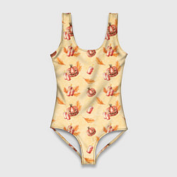 Купальник-боди 3D женский Хеллоуин с тыквой и листьями, цвет: 3D-принт