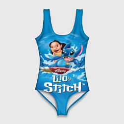 Купальник-боди 3D женский Лило и Стич купаются, цвет: 3D-принт