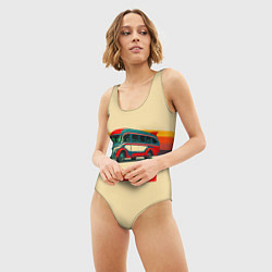 Купальник-боди 3D женский Ретро автобус ЗИС-16 поп-арт, цвет: 3D-принт — фото 2