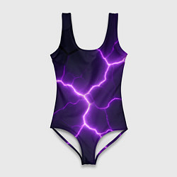 Купальник-боди 3D женский Фиолетовые молнии, цвет: 3D-принт