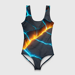 Купальник-боди 3D женский Оранжевая лава из синих неоновых плит, цвет: 3D-принт